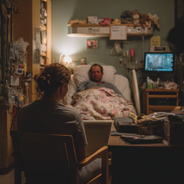 Une fille regarde son père malade dormir | Source : Midjourney
