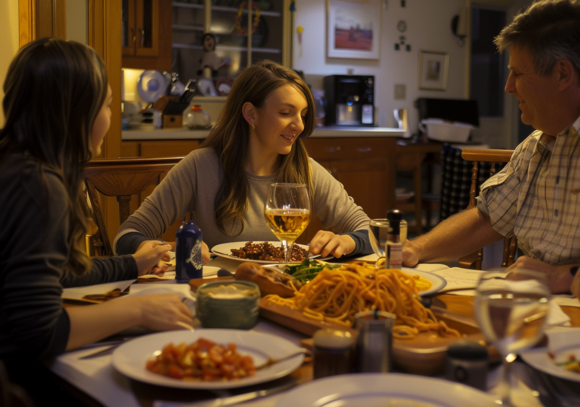 Une jeune femme s'adressant à ses parents | Source : Midjourney