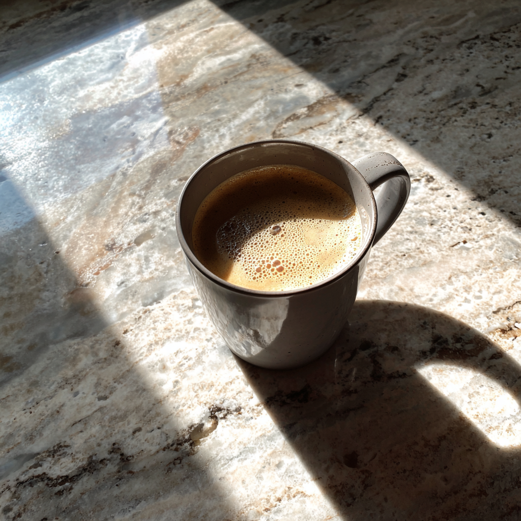 Une tasse de café sur un comptoir de cuisine | Source : Midjourney