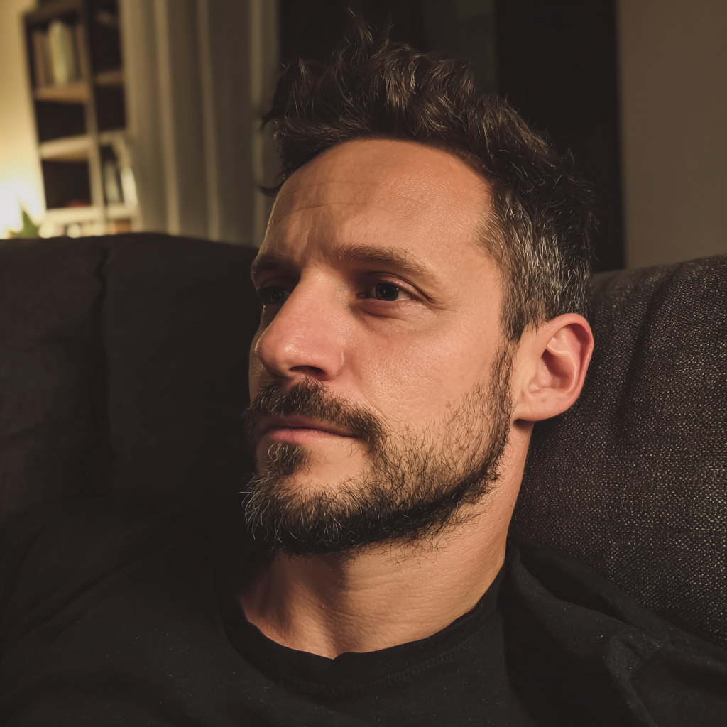 Un homme assis sur un canapé | Source : Midjourney