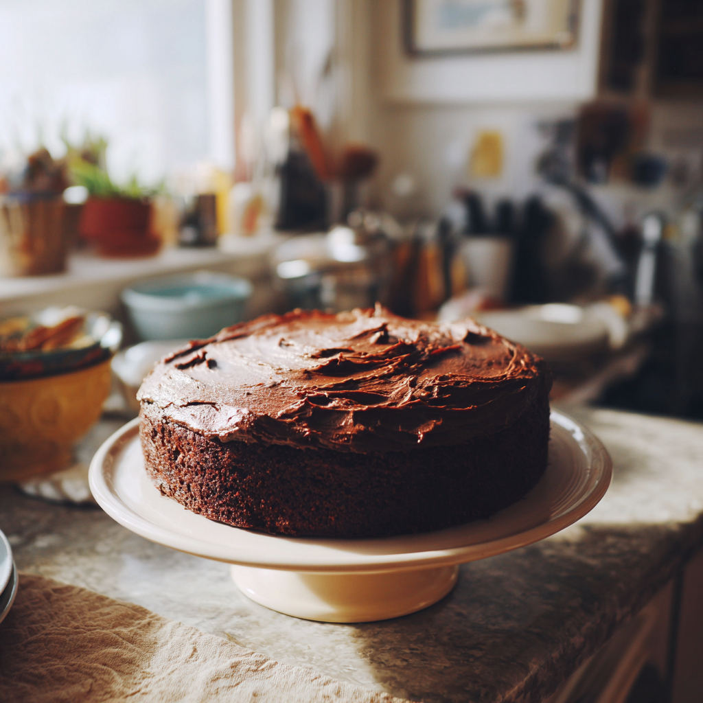 Un gâteau au chocolat sur un comptoir de cuisine | Source : Midjourney