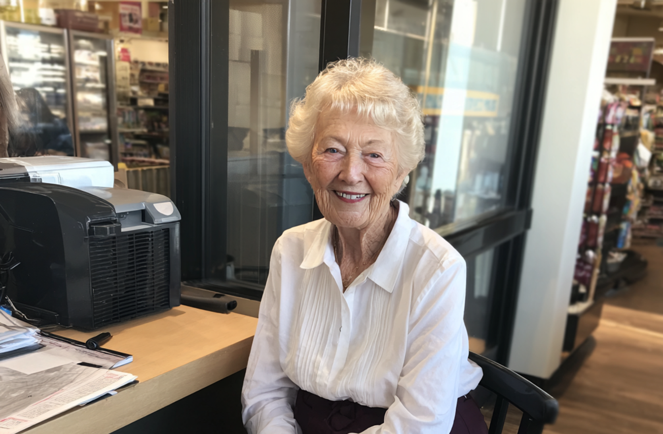 Une vieille femme souriante portant une chemise blanche | Source : Midjourney