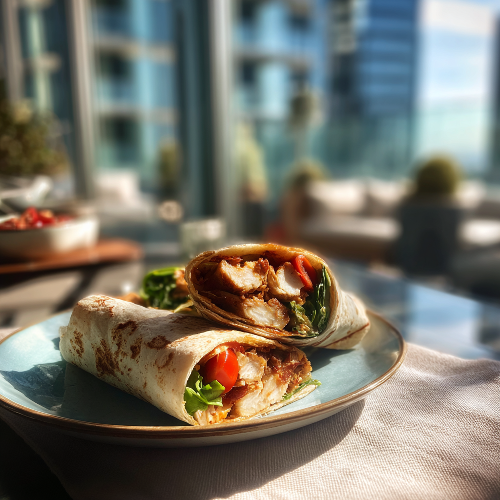Un wrap au poulet dans une assiette | Source : Midjourney