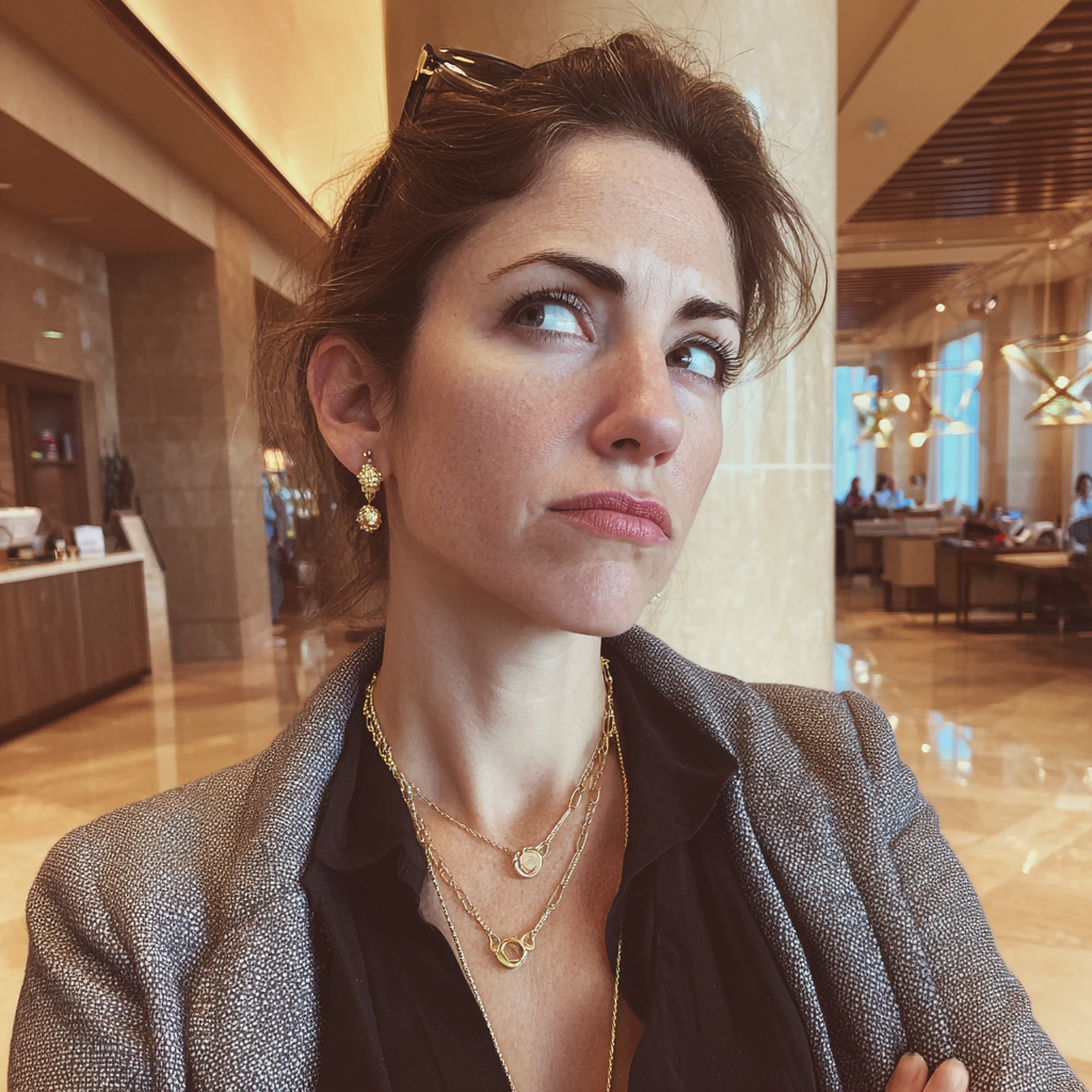 Un client penaud dans le hall d'un hôtel | Source : Midjourney
