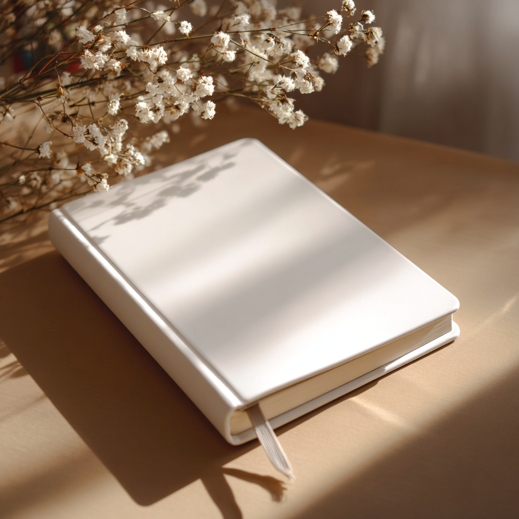 Un cahier blanc sur une table | Source : Midjourney