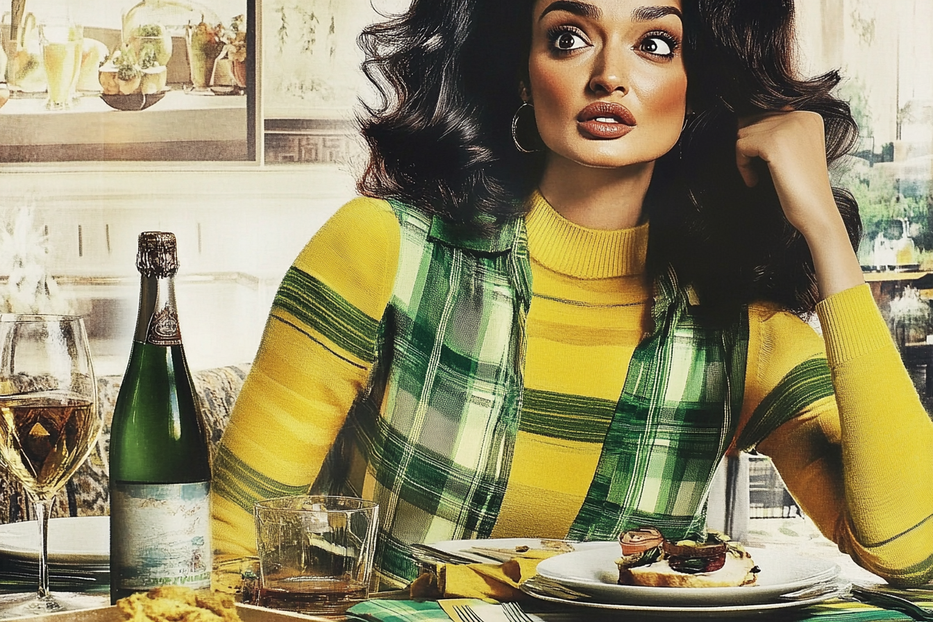 Une femme à une table à manger qui a l'air surprise | Source : Midjourney