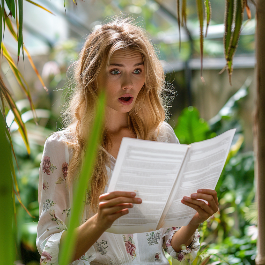 Une femme choquée regarde un document | Source : Midjourney