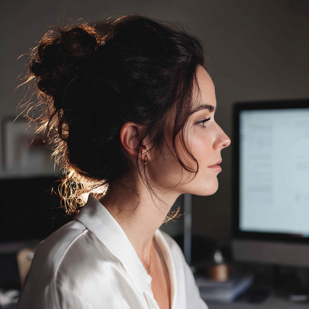 Une femme assise dans son bureau | Source : Midjourney