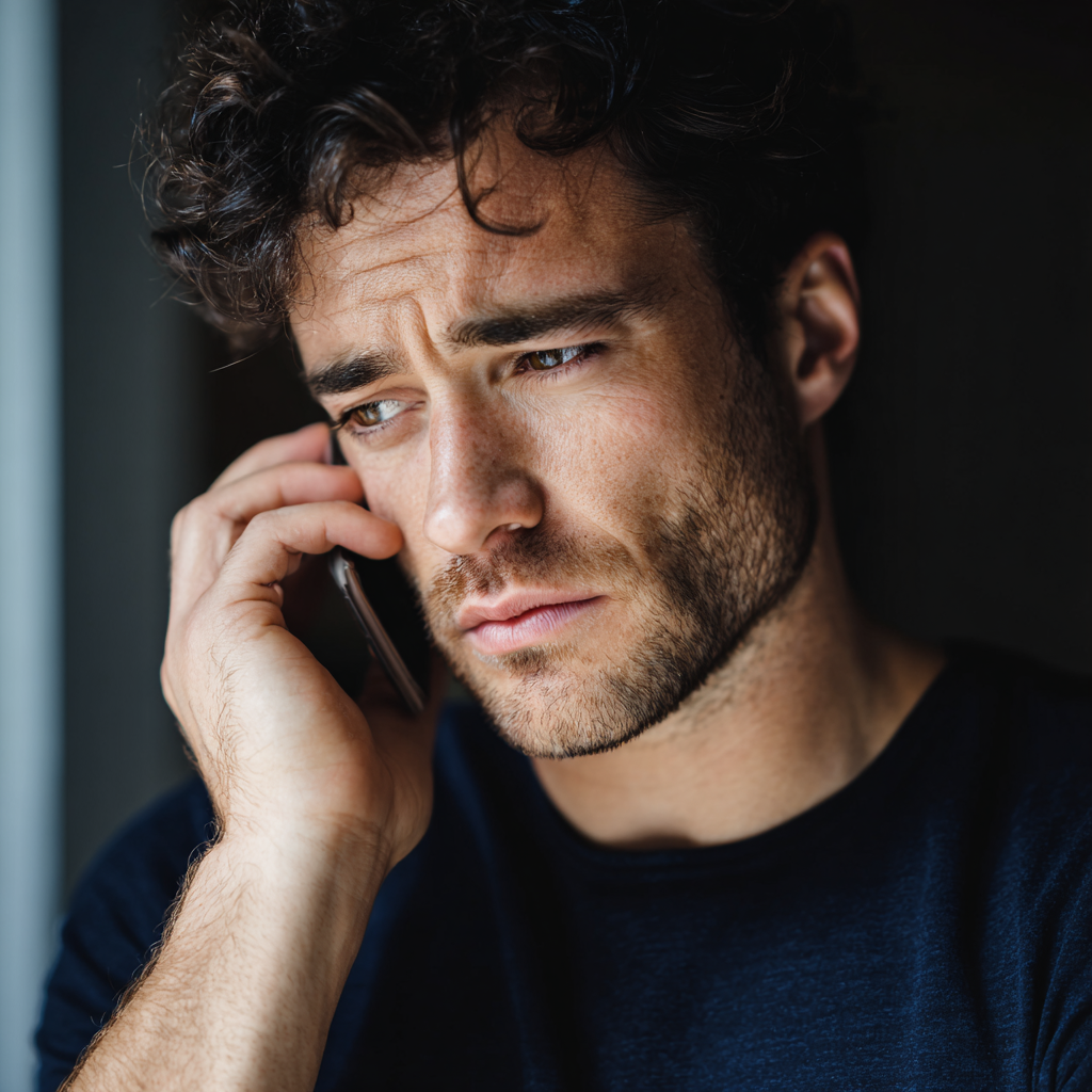 Un homme inquiet qui parle au téléphone | Source : Midjourney