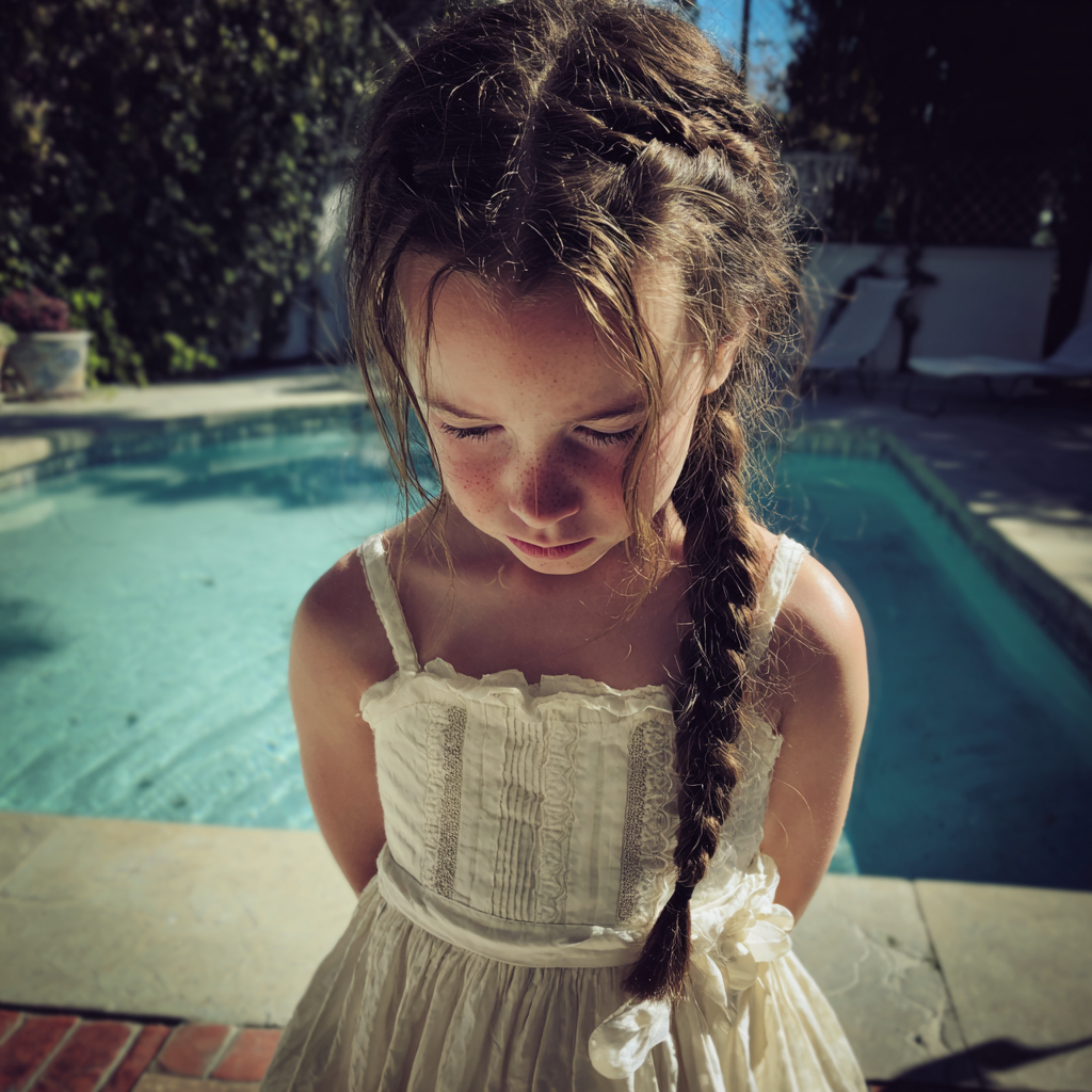 Une petite fille regardant en bas | Source : Midjourney