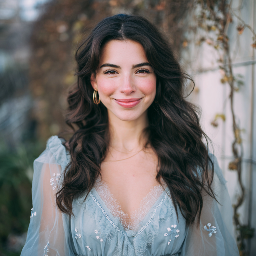 Une femme souriante portant une robe bleue douce | Source : Midjourney