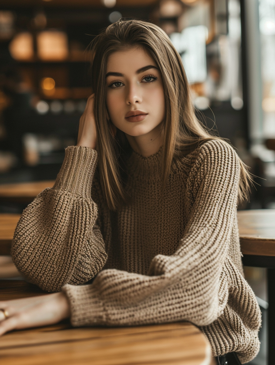 Une fille assise dans un café | Source : Midjourney