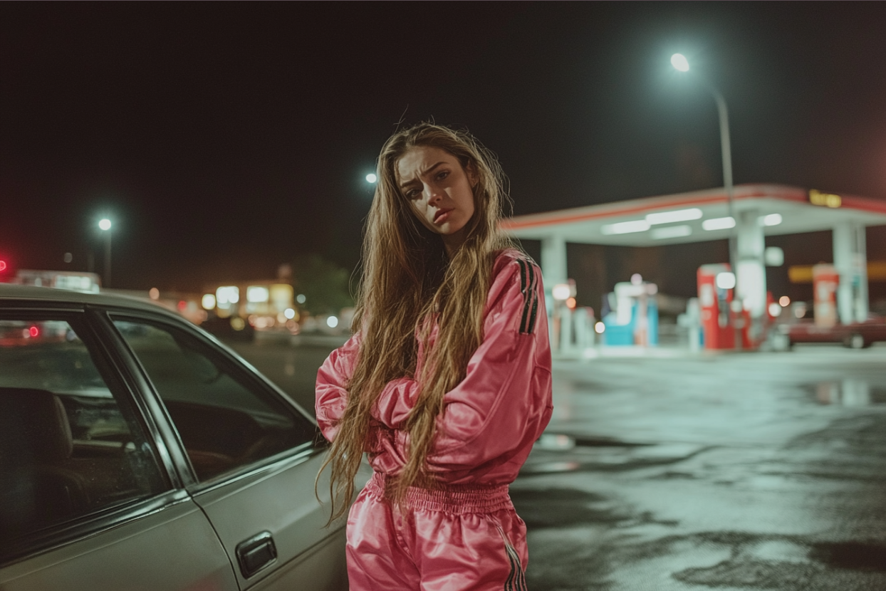 Une femme debout à côté d'une voiture | Source : Midjourney