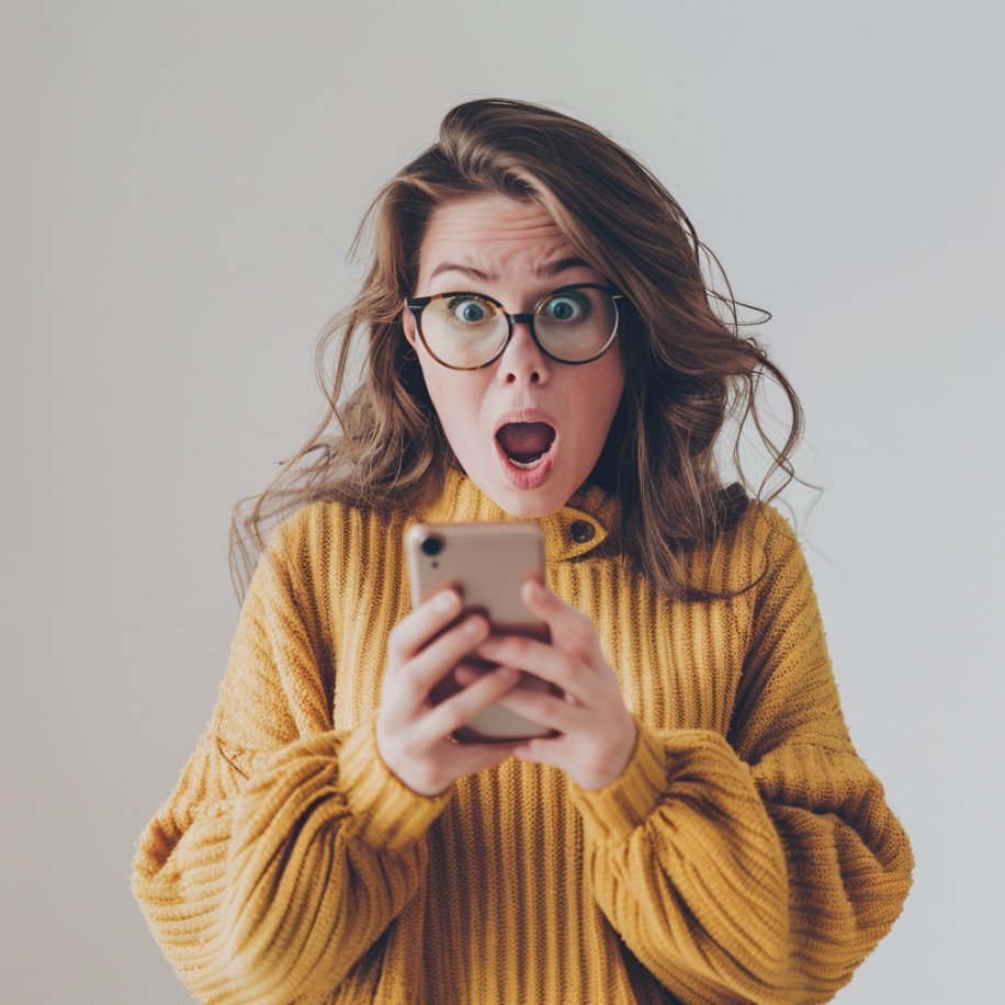 Une femme choquée qui regarde quelque chose sur son téléphone | Source : Midjourney