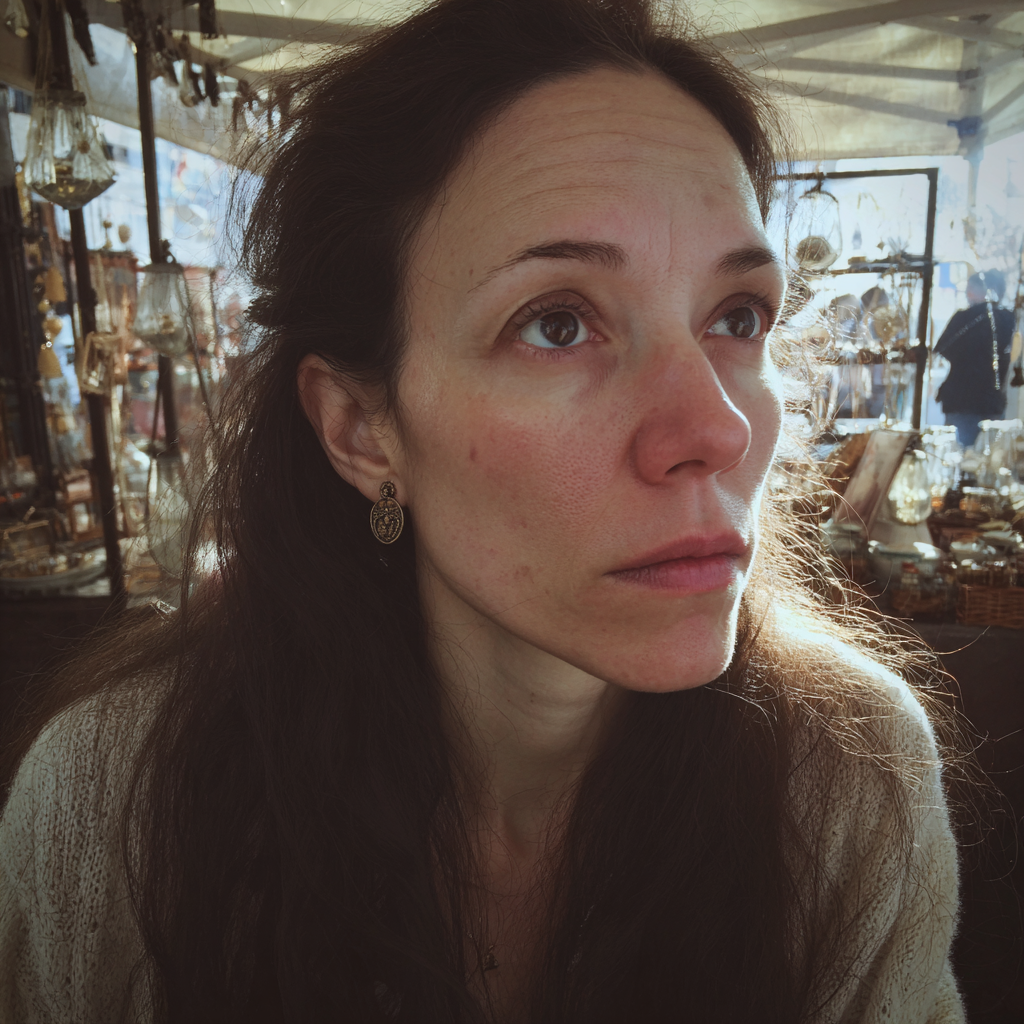 Une femme debout dans un stand de marché aux puces | Source : Midjourney