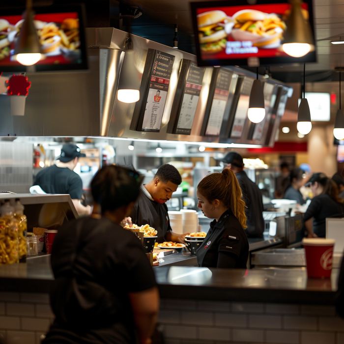 Un fast-food dans un centre commercial | Source : Midjourney