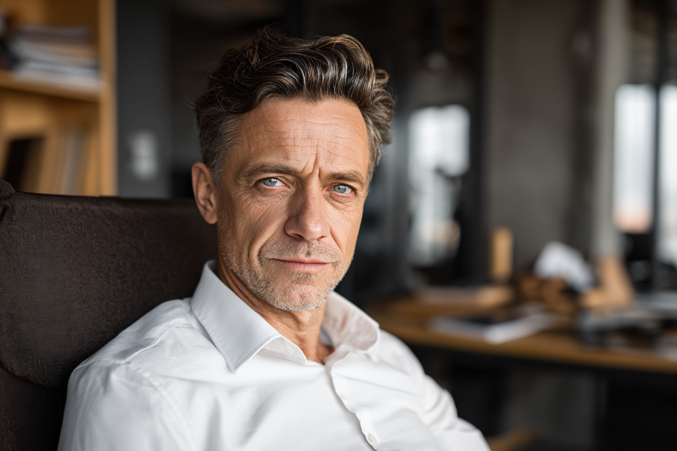 Un homme assis dans son bureau | Source : Midjourney