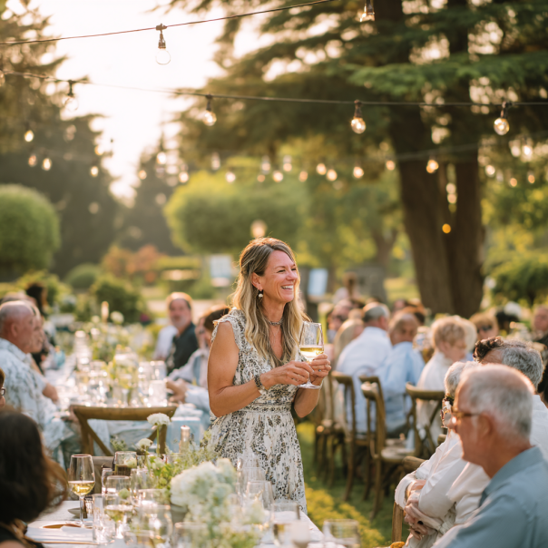 Une femme portant un toast lors d'un mariage | Source : Midjourney