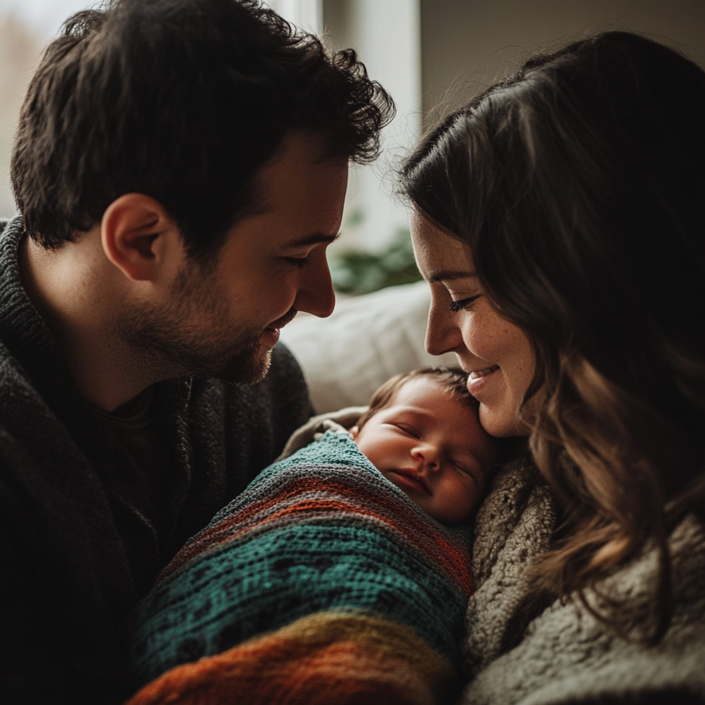 Un couple s'attache à son nouveau-né | Source : Midjourney