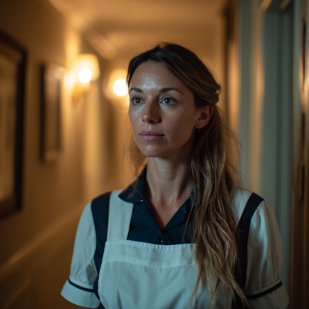 Une femme pensive portant un uniforme de serveuse | Source : Midjourney