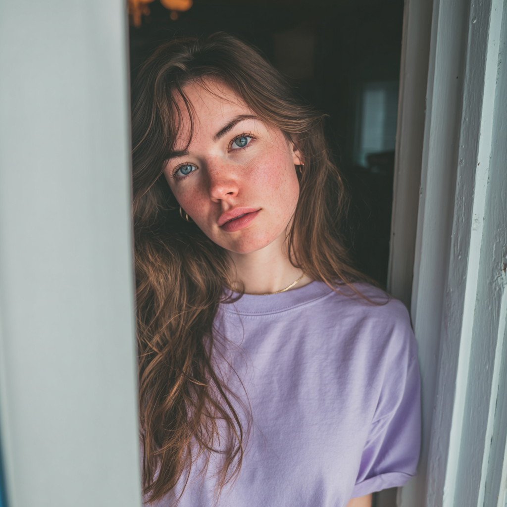 Une femme debout devant une porte d'entrée | Source : Midjourney