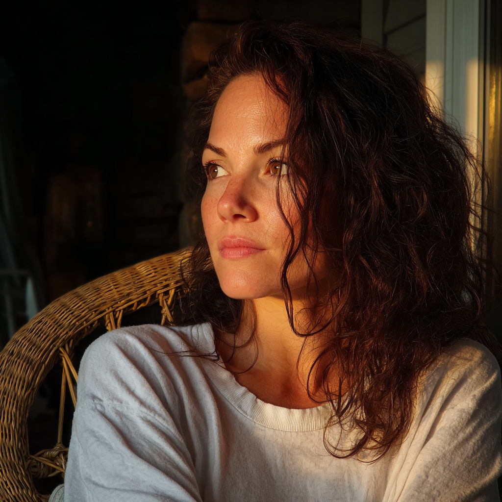Une femme assise sous un porche | Source : Midjourney