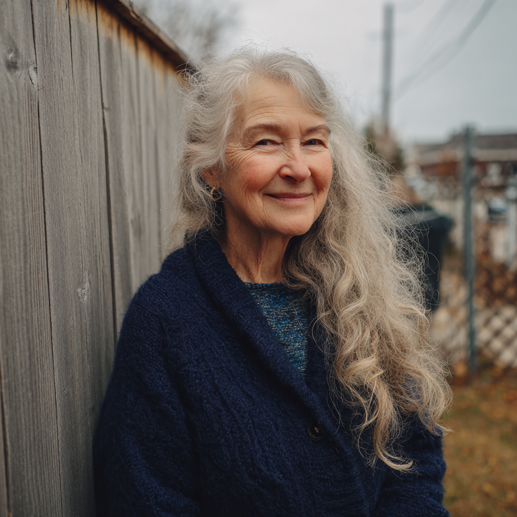 Une vieille femme souriante debout à l'extérieur | Source : Midjourney