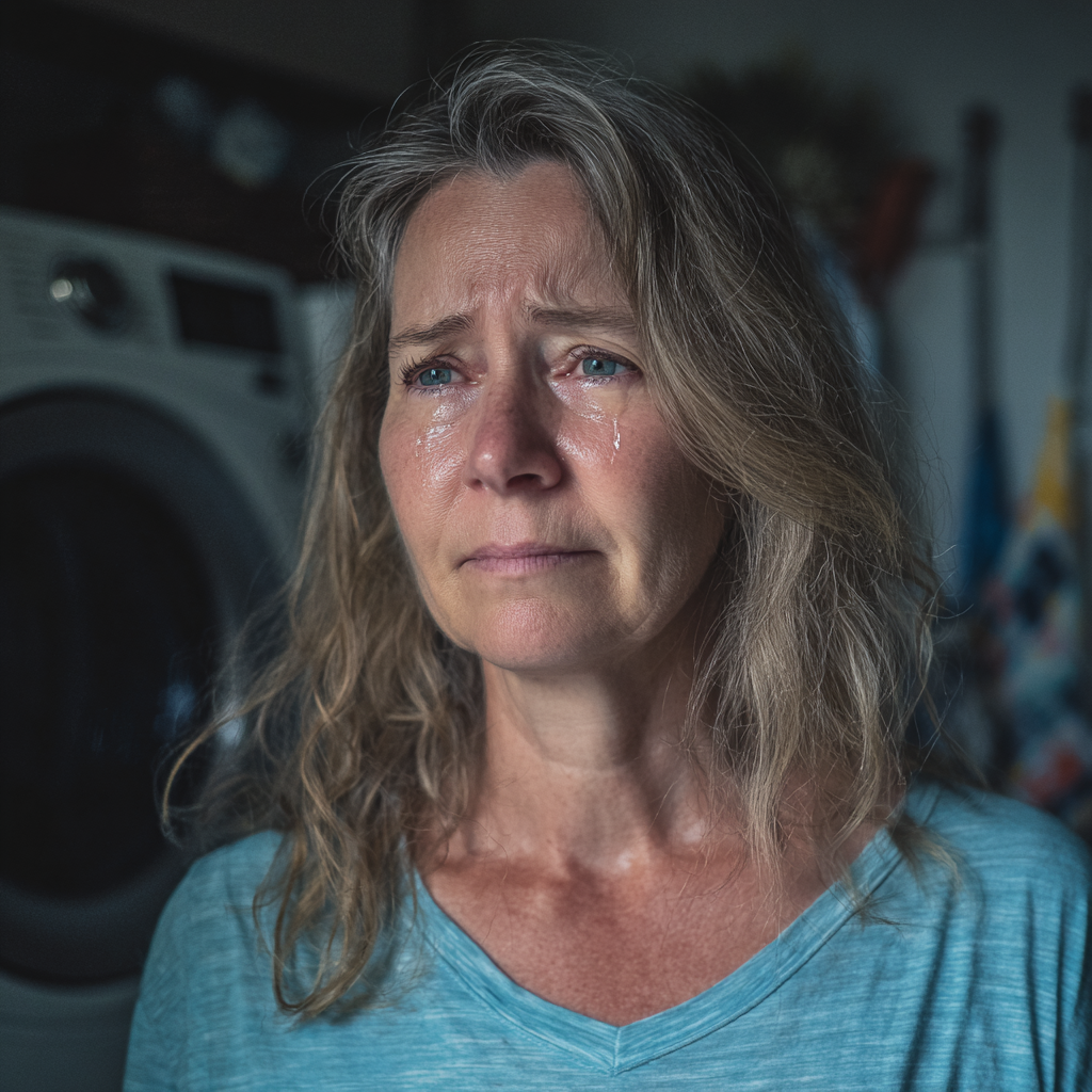 Une femme qui pleure dans une buanderie | Source : Midjourney