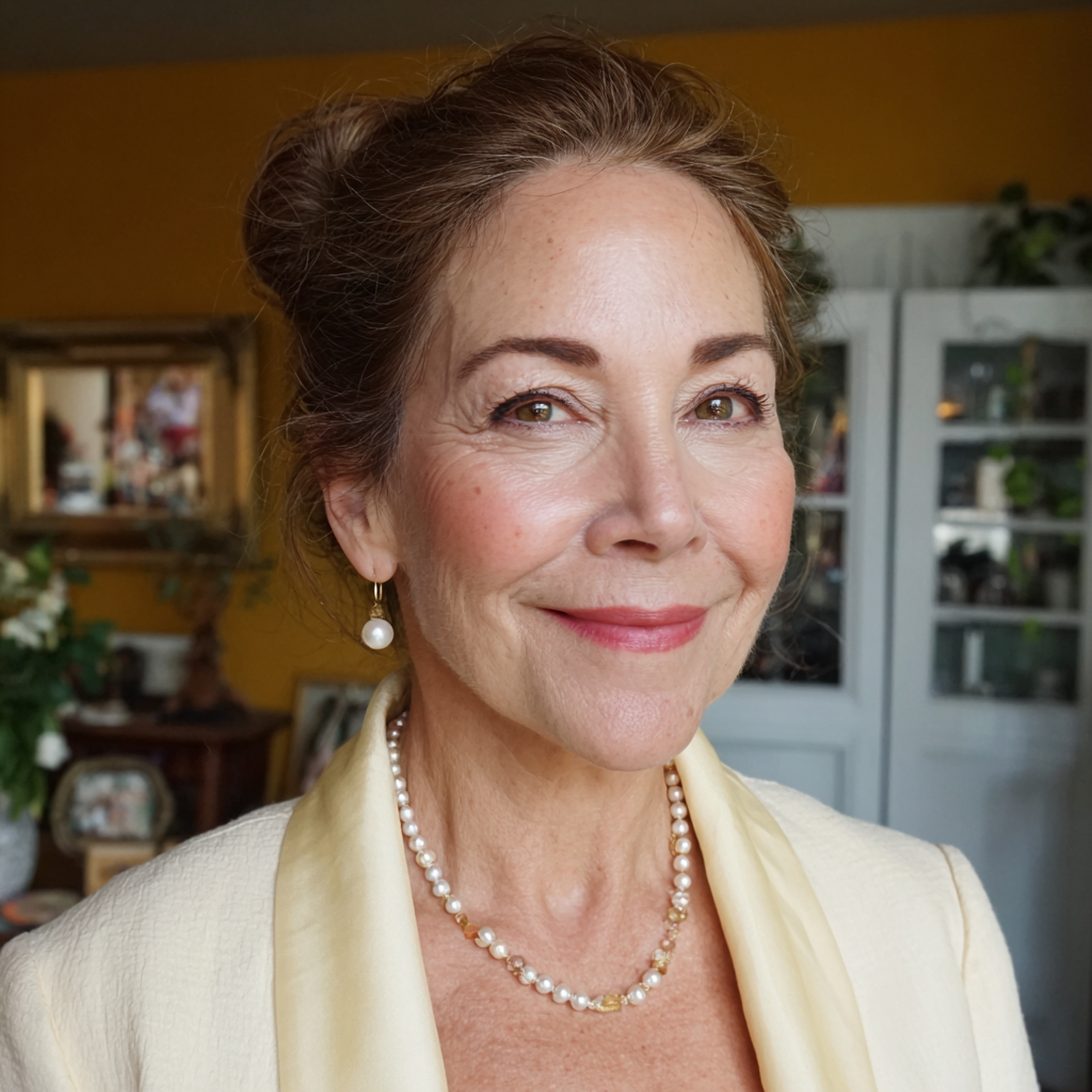 Une femme âgée souriante portant des perles | Source : Midjourney