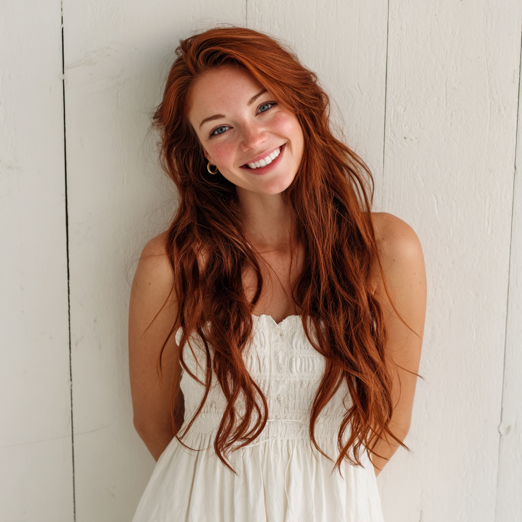 Une femme souriante portant une robe blanche | Source : Midjourney