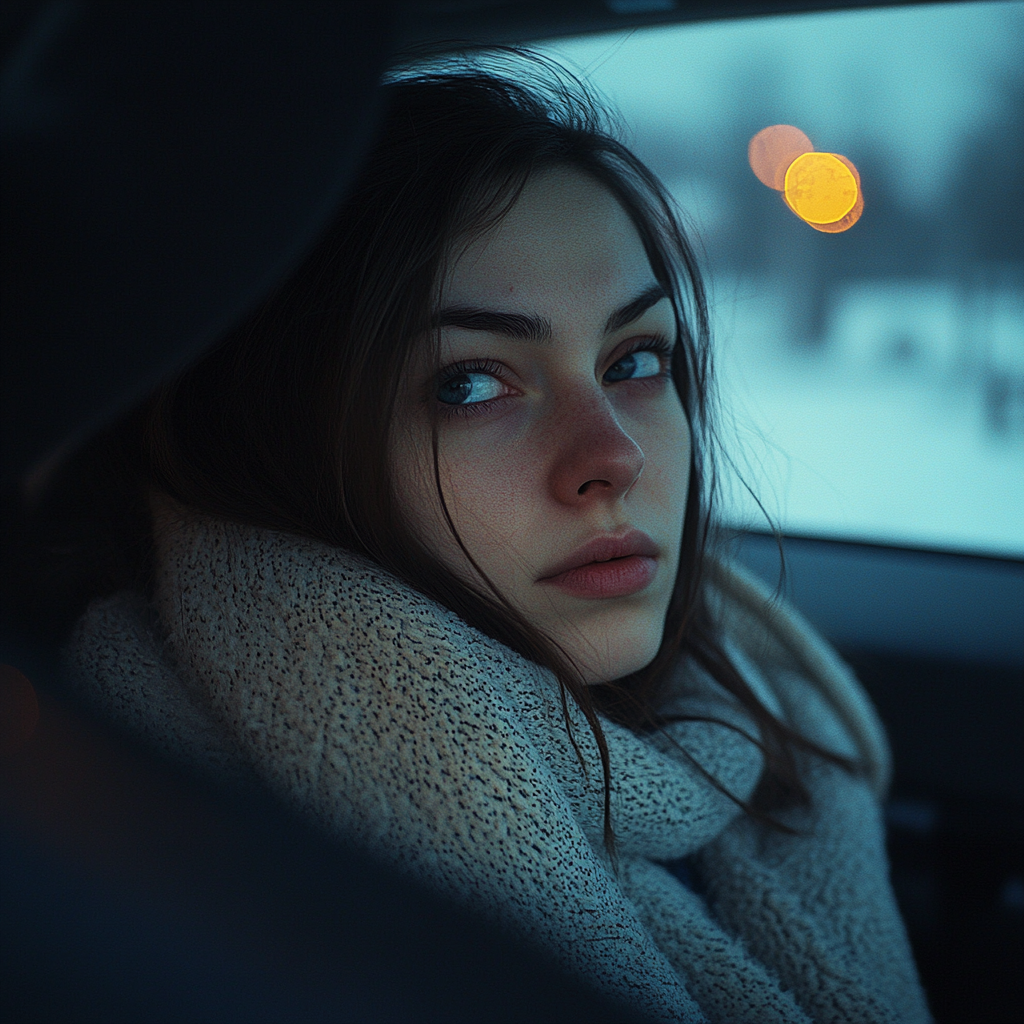 Une femme dans la voiture qui regarde de son côté | Source : Midjourney