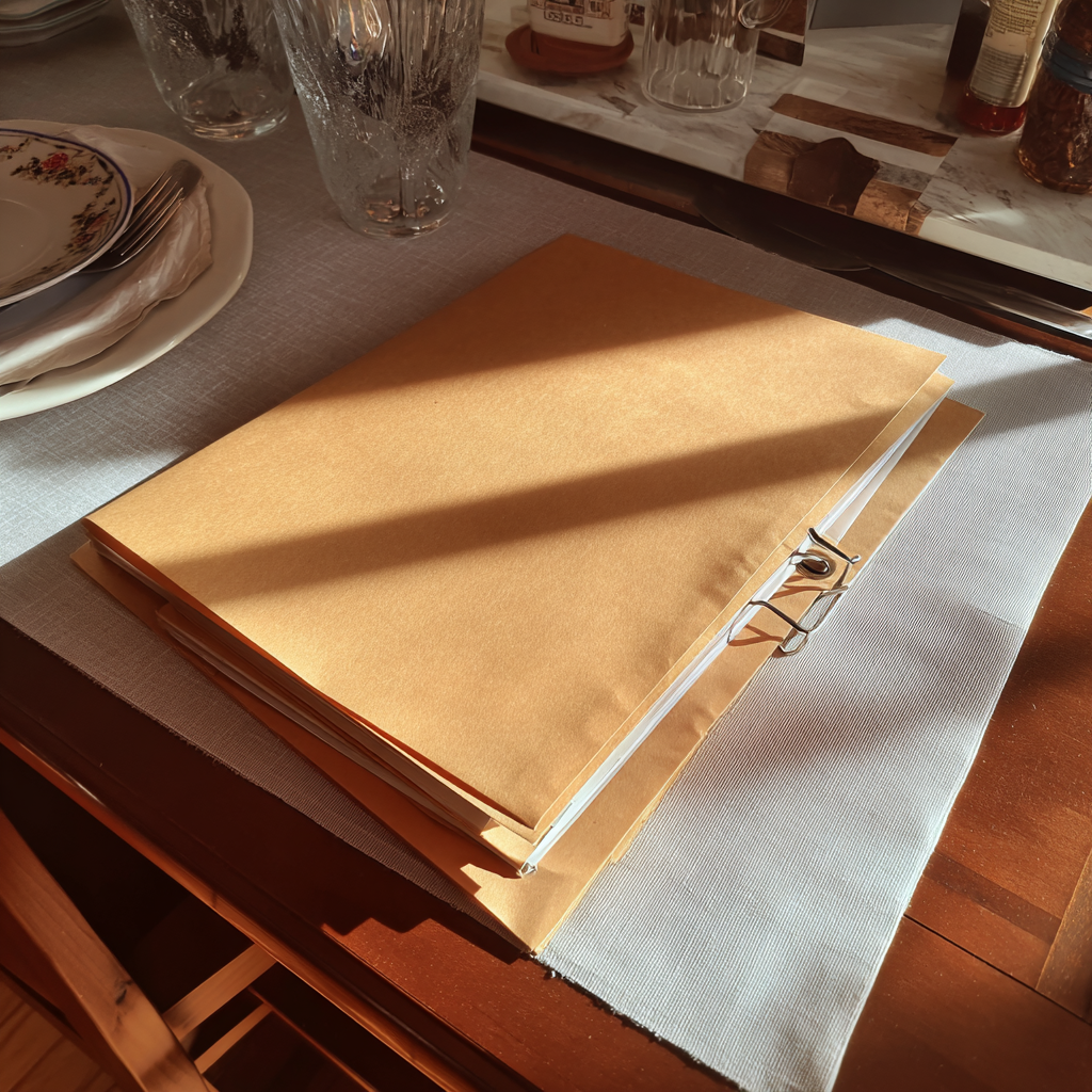 Un dossier sur une table à manger | Source : Midjourney