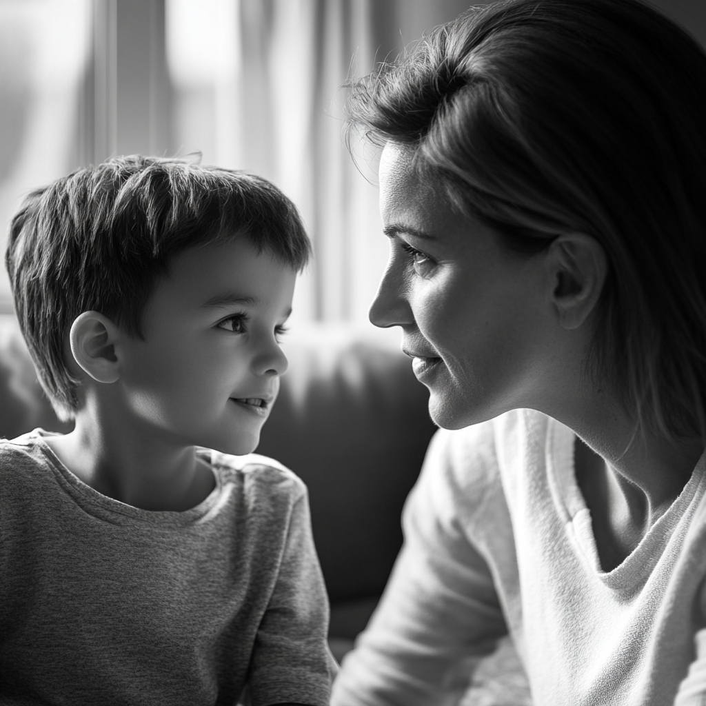 Mère parlant à son jeune fils | Source : Midjourney