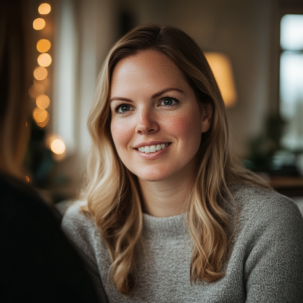 Une femme sourit doucement en regardant sa jeune fille | Source : Midjourney