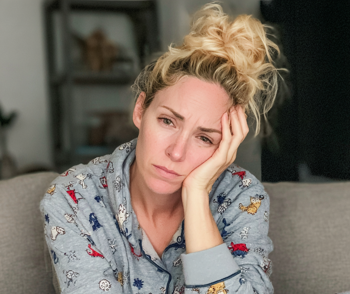 Une femme émotive portant un pyjama | Source : Midjourney