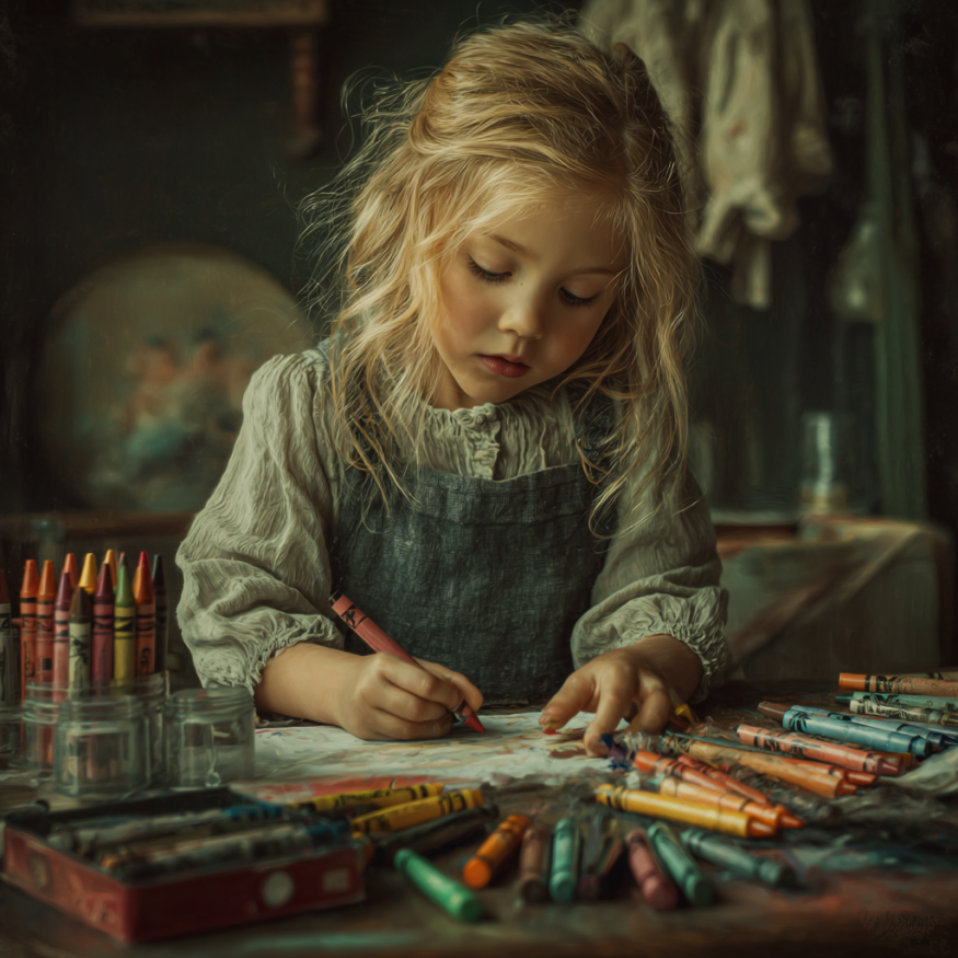 Une fille qui dessine avec des crayons de couleur | Source : Midjourney