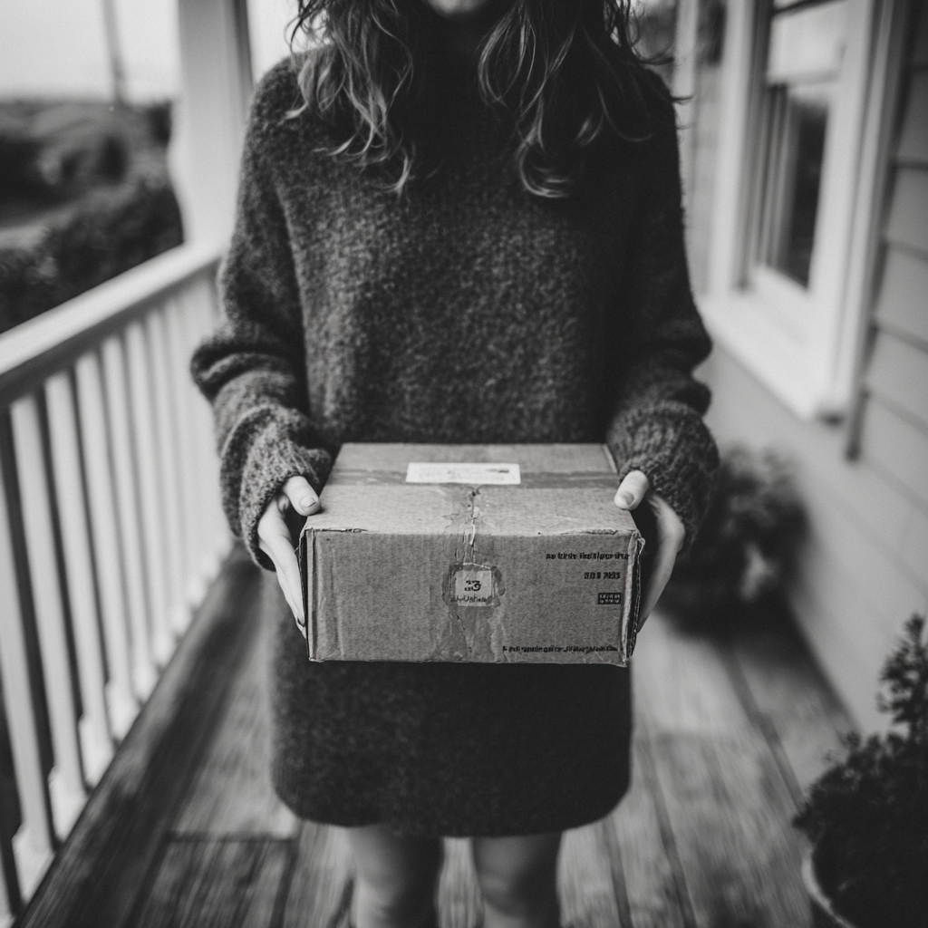 Une femme tenant une boîte en carton | Source : Midjourney