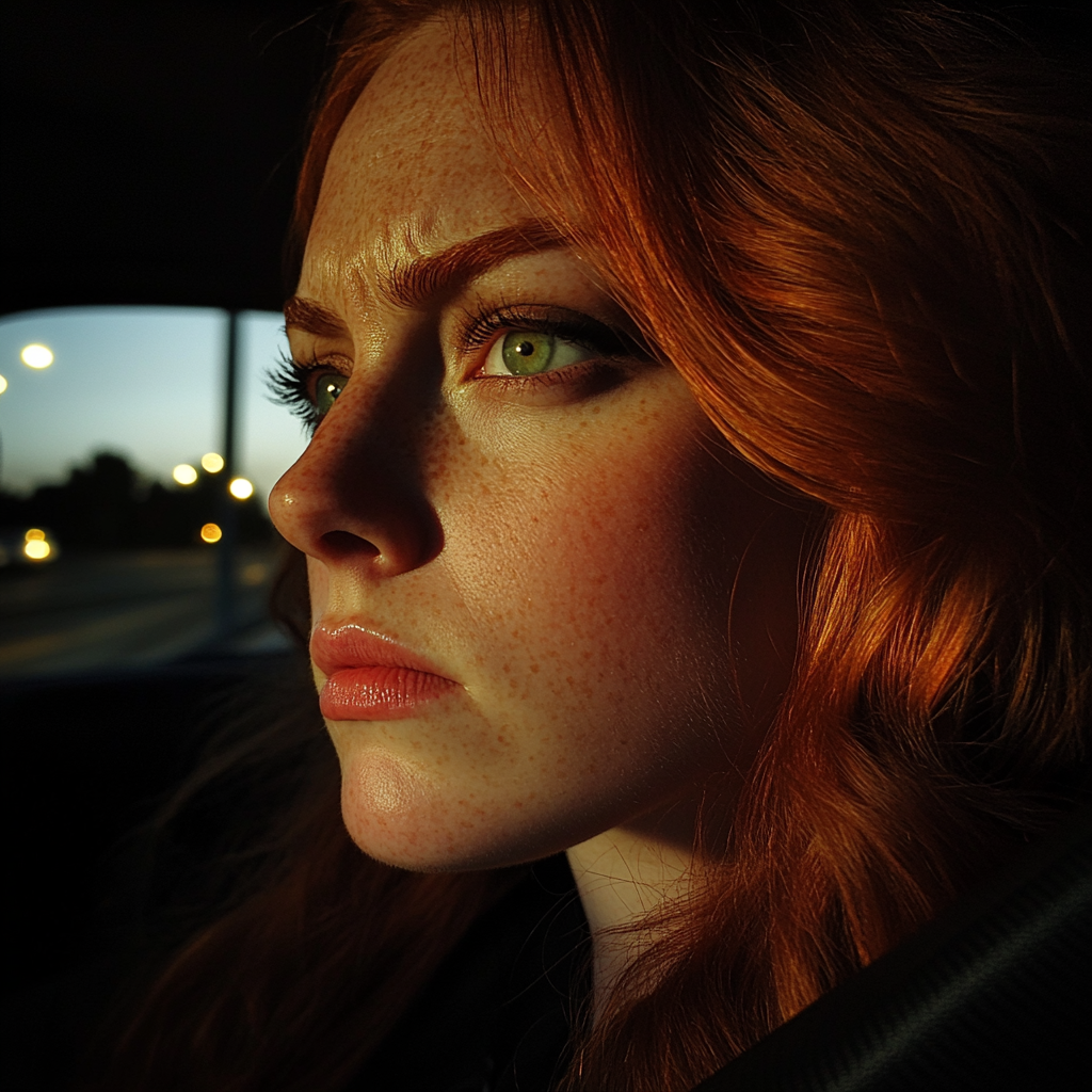 Une femme bouleversée au volant | Source : Midjourney