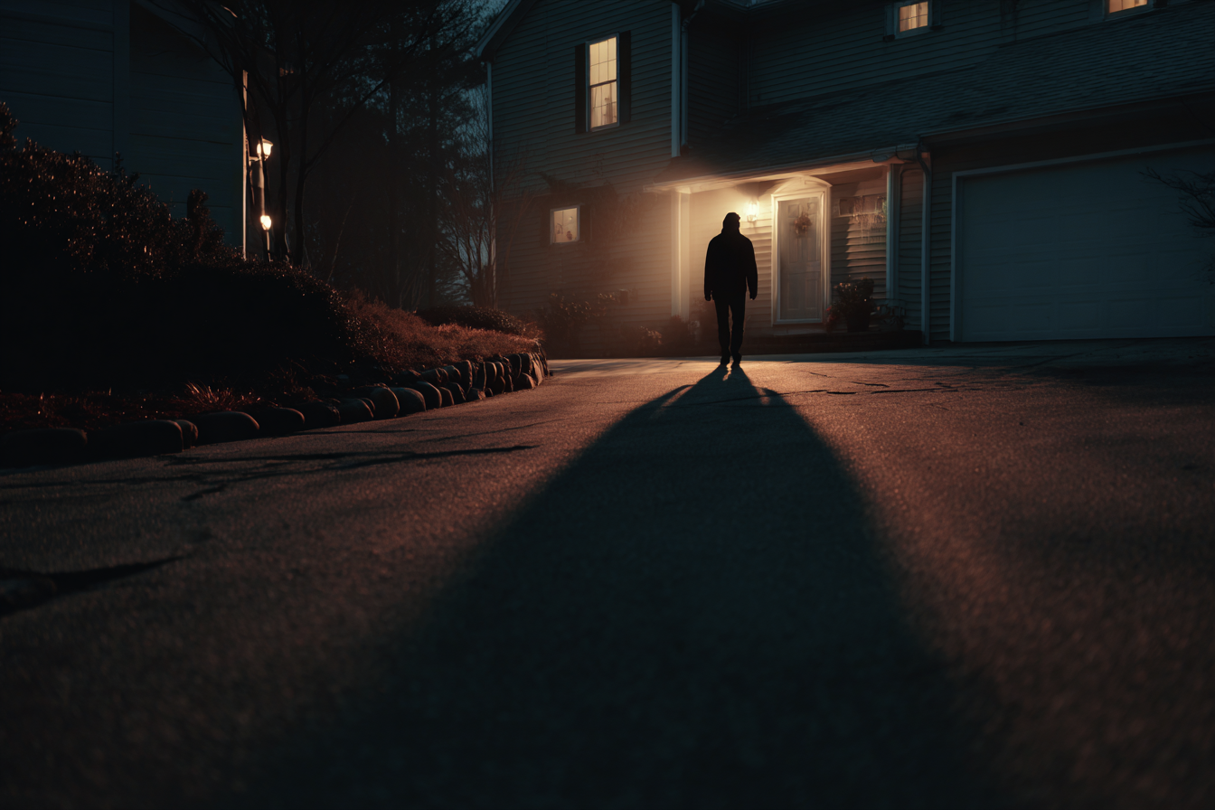 La silhouette d'une personne près d'une maison | Source : Midjourney