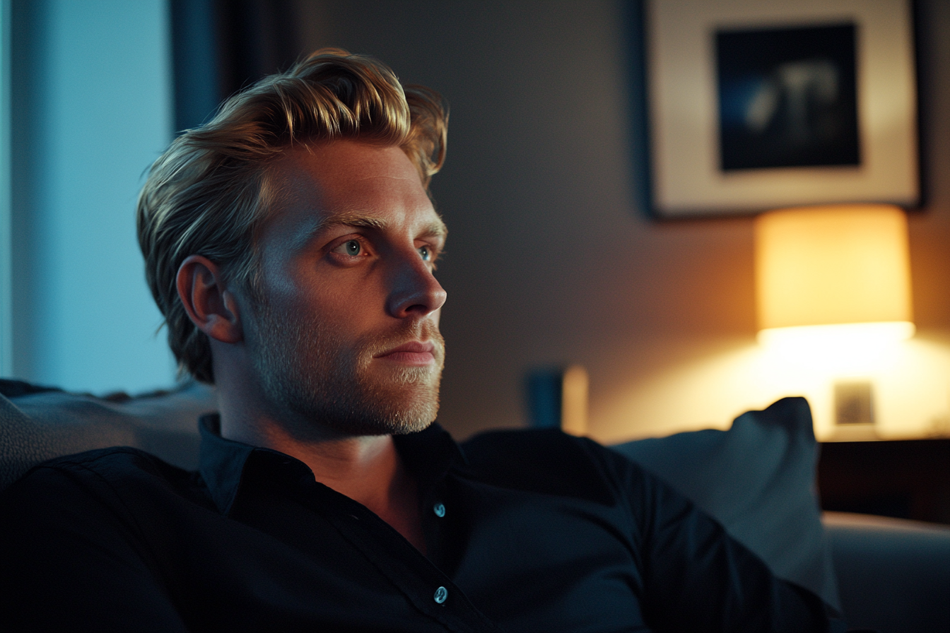 Un homme sur un canapé qui a l'air soulagé | Source : Midjourney