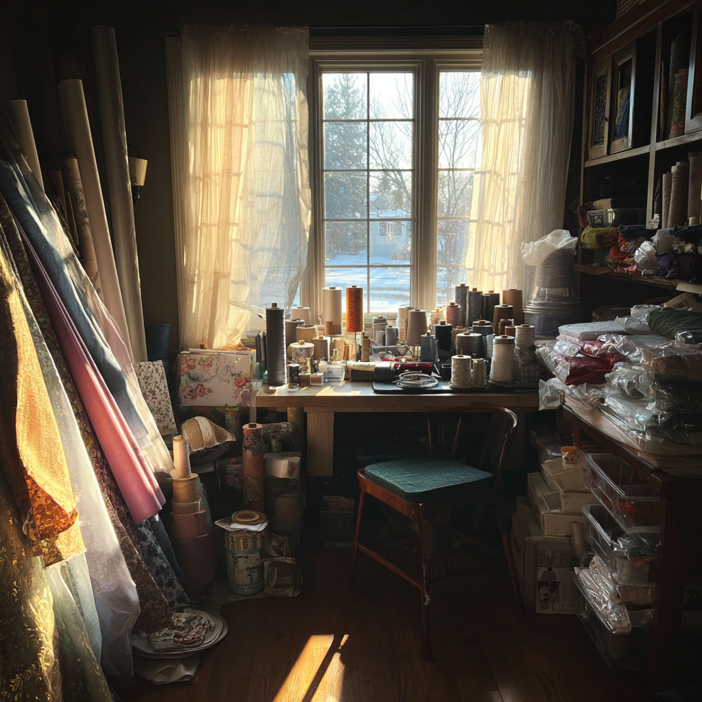 L'intérieur d'un studio de couture à domicile | Source : Midjourney