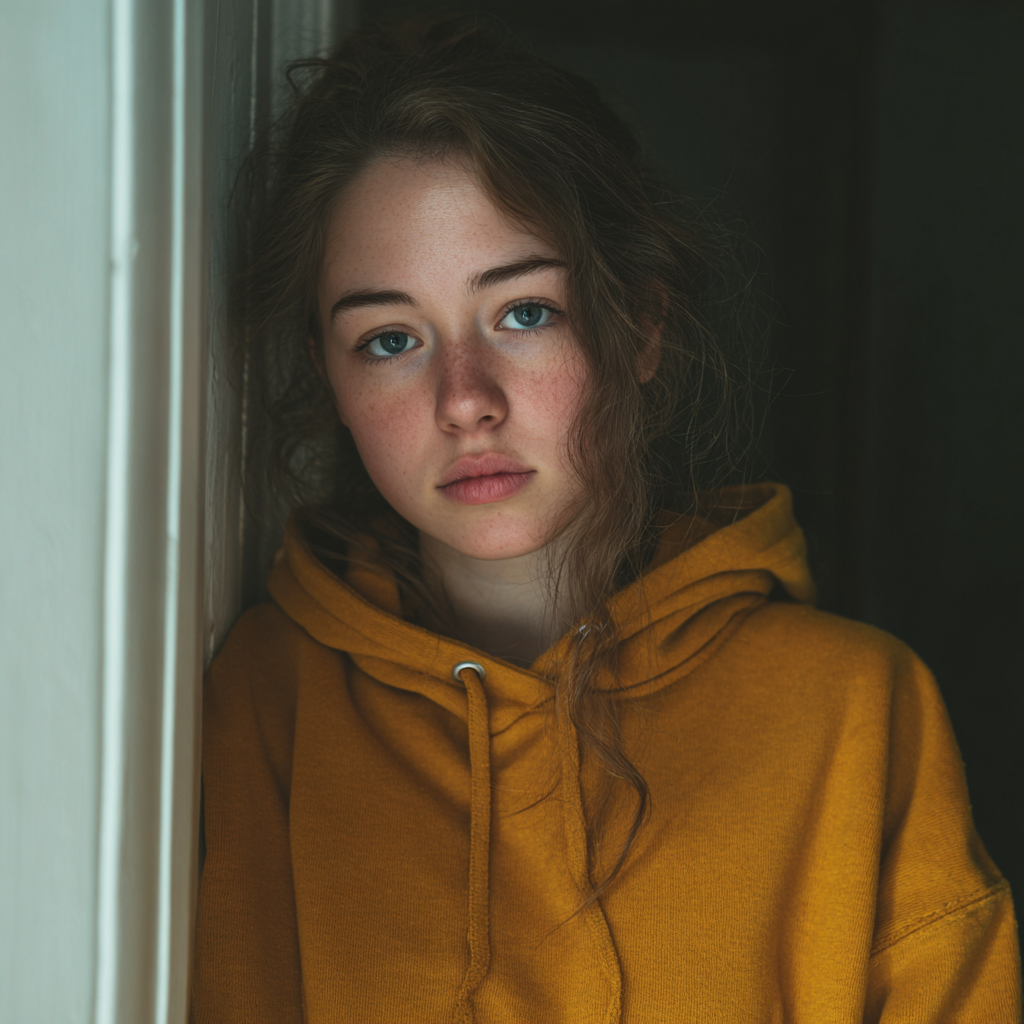 Une adolescente adossée à un mur | Source : Midjourney