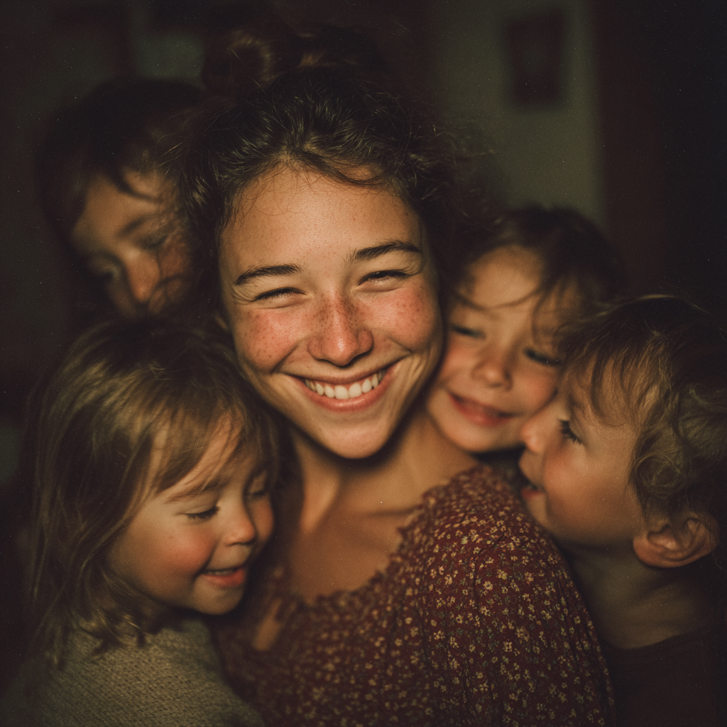 Une femme heureuse avec ses enfants | Source : Midjourney