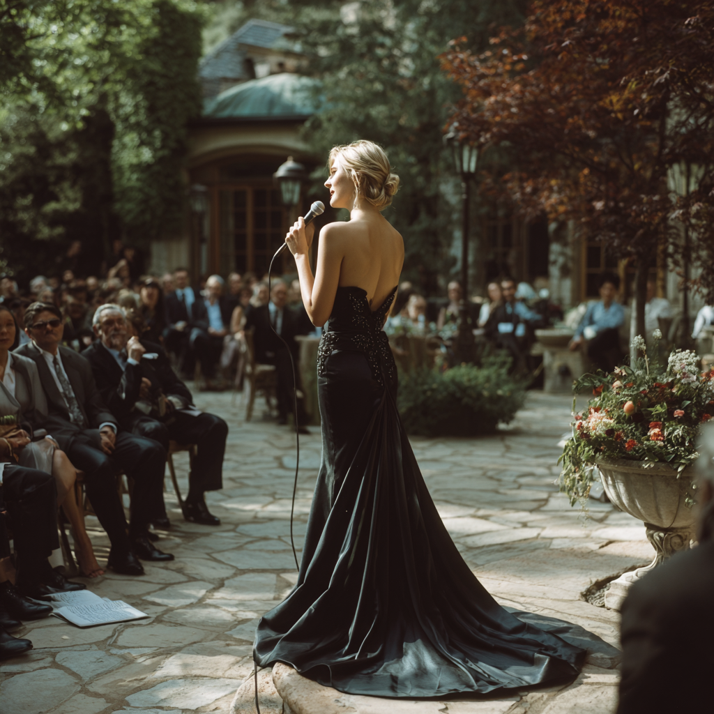 Une mariée qui parle aux invités | Source : Midjourney