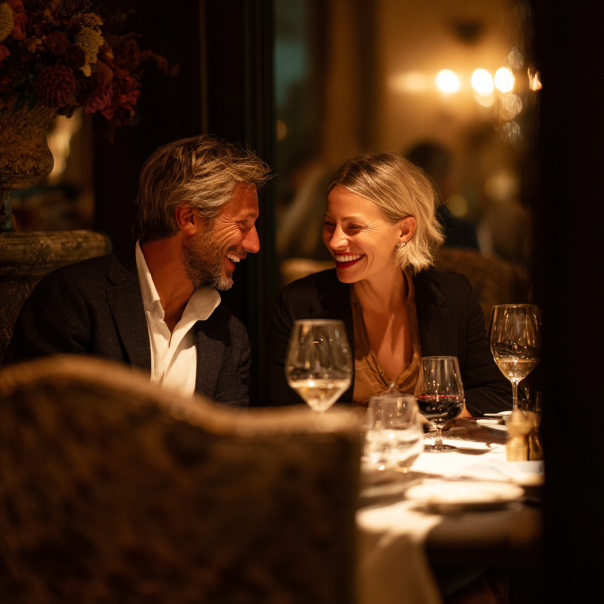 Un couple qui rit pendant le dîner | Source : Midjourney