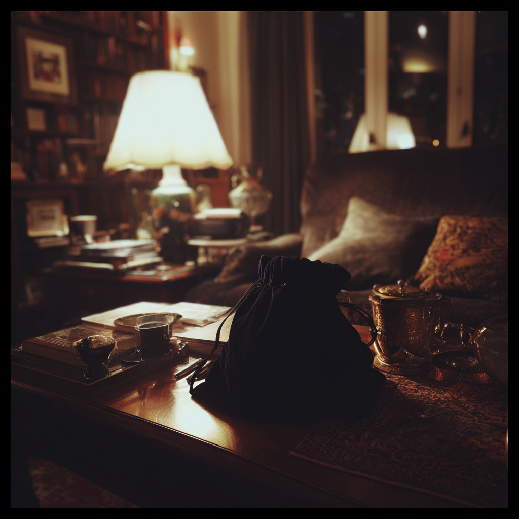 Un sac en velours noir sur une table basse | Source : Midjourney