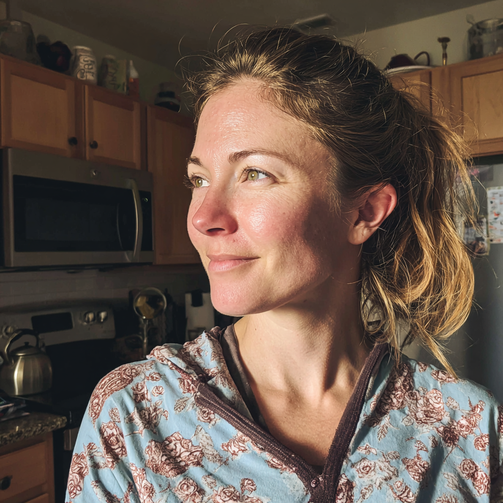 Une femme souriante debout dans une cuisine | Source : Midjourney