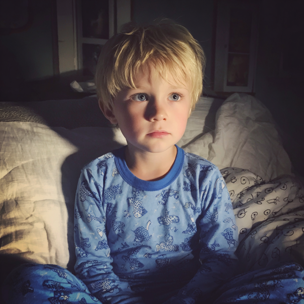 Un petit garçon portant un pyjama bleu | Source : Midjourney