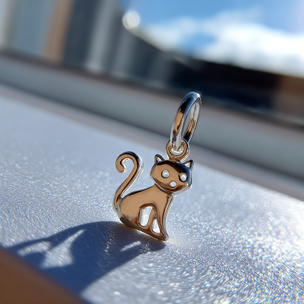 Une petite breloque de chat en argent | Source : Midjourney