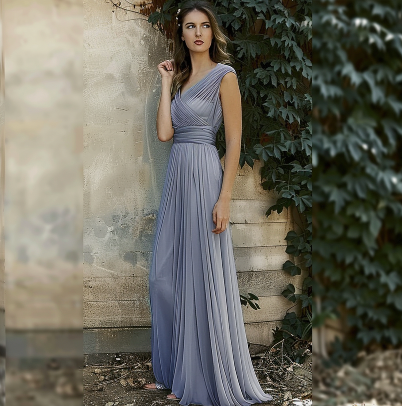Une femme portant une longue robe grise | Source : Midjourney